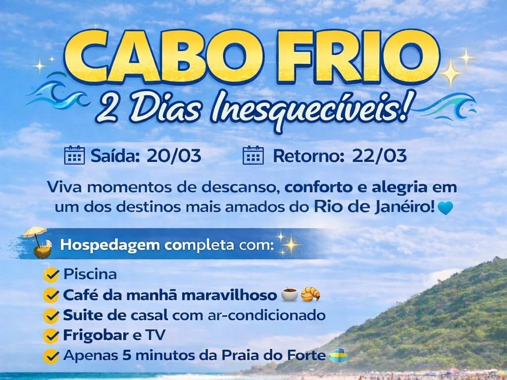 Praia do Forte - Cabo frio de 20 a 22 de março 2026